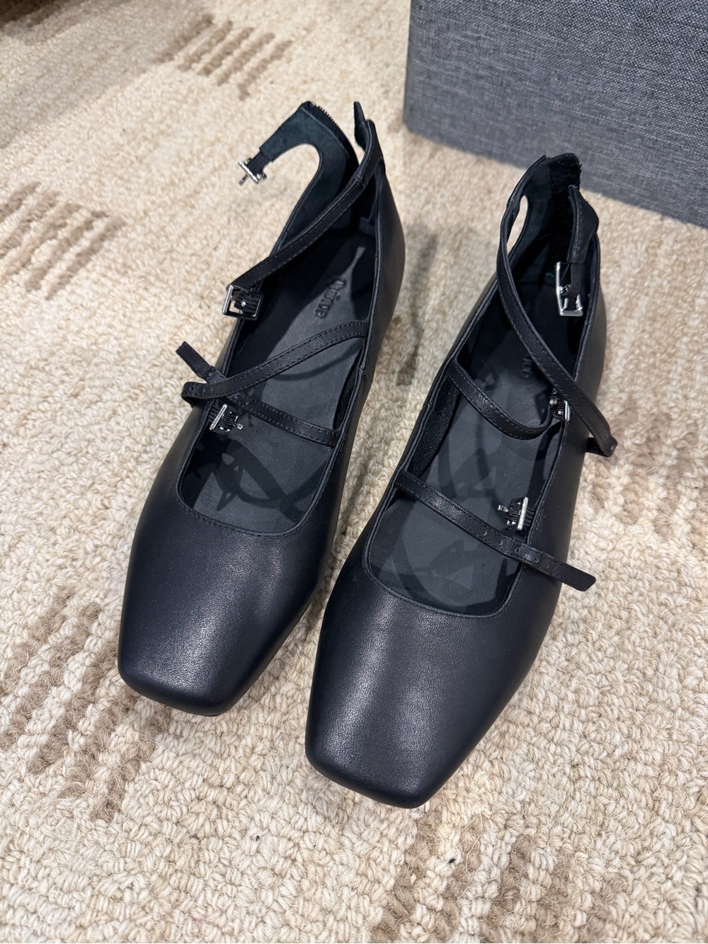 Quince Black Double-Strap Square-Toe Flats